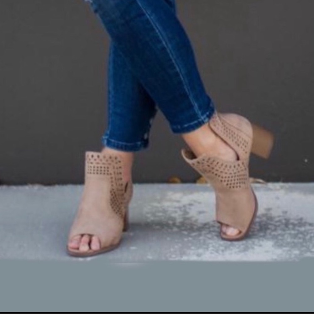Beige Peep Toe Vegan Suede Cut Out Women’s Ankle Booties✨